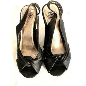 SM New York Black Faux Leather Platform Pumps Women's Shoes Heels Size 8